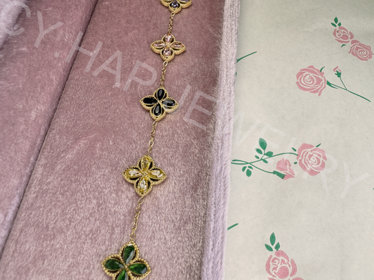 Colorful Zirconium Diamond Four-Leaf Clover Bracelet_JEWELRY
